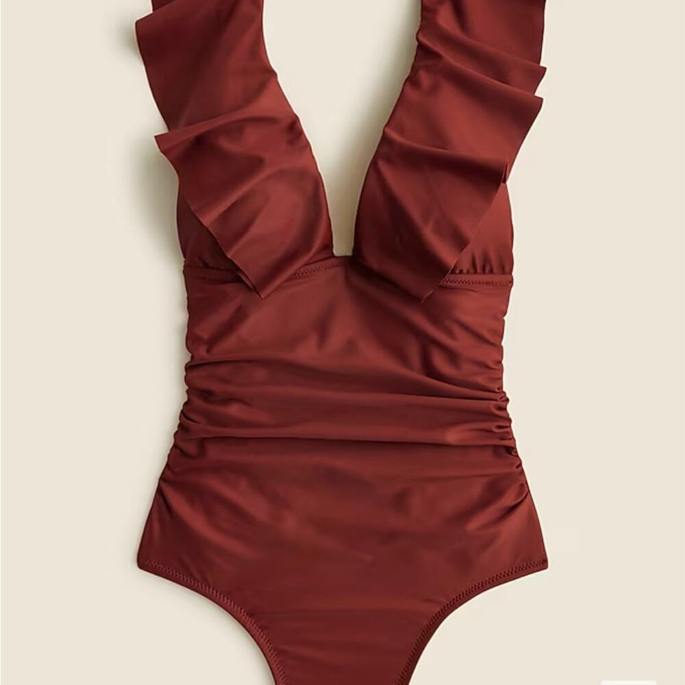 J. Crew. Ruched Ruffle One-piece Swimsuit Sienna Brown Women's Size 0 BP222 $118